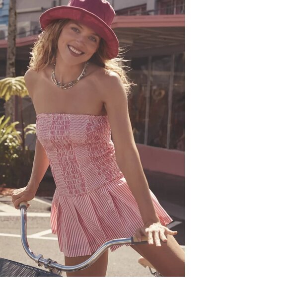 Anthropologie Celandine Strapless Drop-Waist Mini Romper new with tag XL pink - Picture 1 of 5